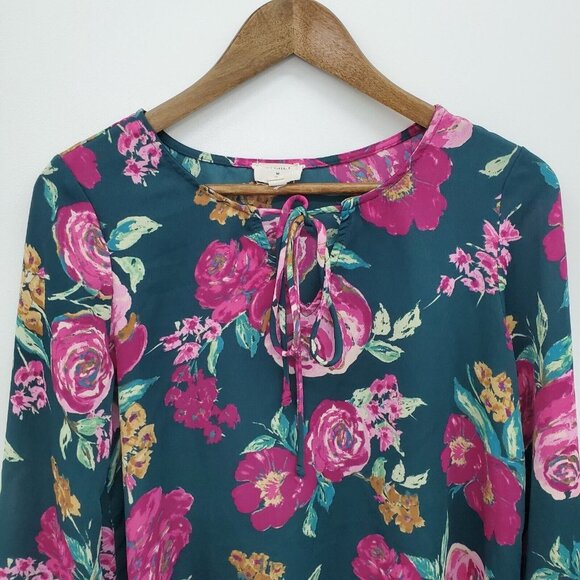 Everly Womens Multicolor Long Sleeve Floral Blouse Top Size M Keyhole Neck - Picture 11 of 15